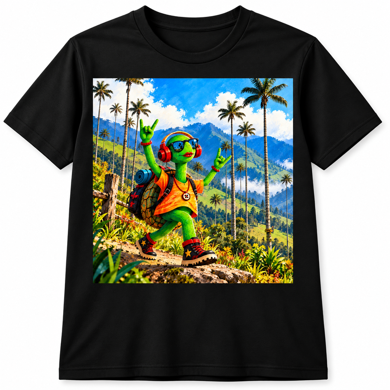 Camiseta negra Tortuga Rockera – Edición Colombia a todo ritmo