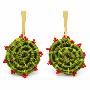 Aretes Artesanales Espirales Verde Selva con Tejido Textil