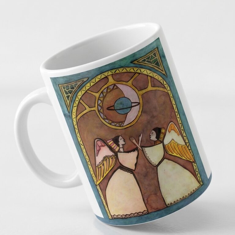 Mug Encuentro Celestial – Ilustración artística de sol, luna y alas - Image 3