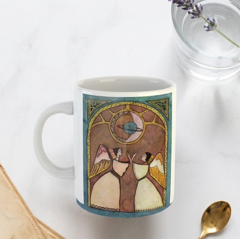 Mug Encuentro Celestial – Ilustración artística de sol, luna y alas - Image 2
