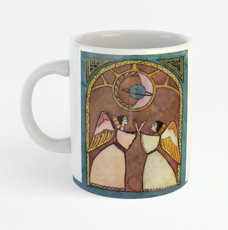 Mug Encuentro Celestial – Ilustración artística de sol, luna y alas